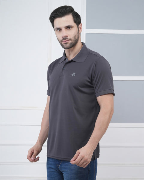 Dark Grey Smart Fit Polo Tee for Men Everyday Gym Training Wear