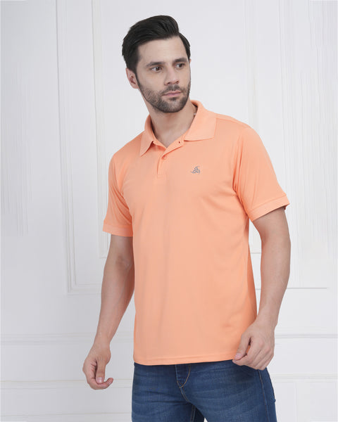 Peach Orange Sports Polo Tee Men Quick Dry Fitness Casual Wear