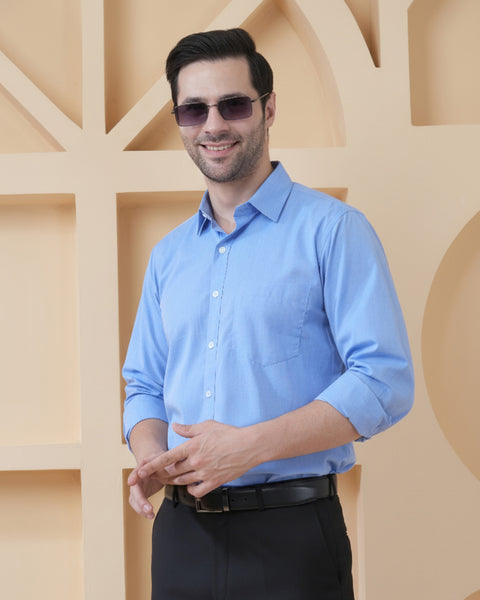 Steel Blue Filafil Formal Shirt for Men Smart Office Wear Style