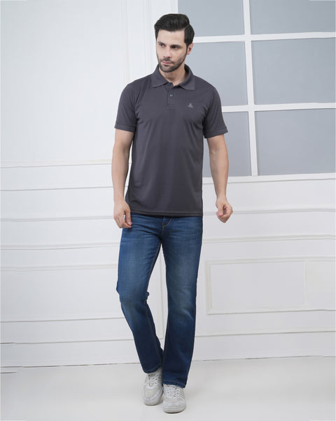 Dark Grey Smart Fit Polo Tee for Men Everyday Gym Training Wear