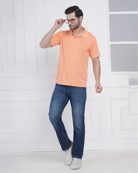 Peach Orange Sports Polo Tee Men Quick Dry Fitness Casual Wear