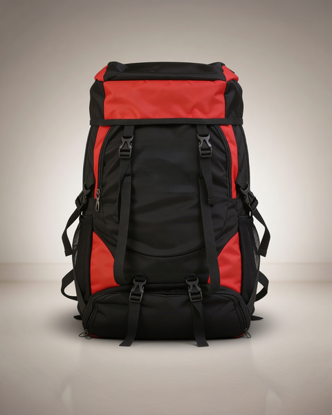 Adventure Ready 55L Hiking Rucksack in Red Black with Heavy Duty Bag