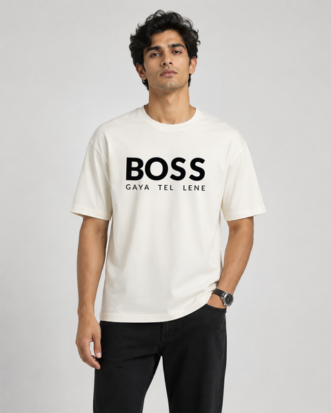 Exalon Boss Gaya Tel Lene Oversized Graphic T-Shirt for Men
