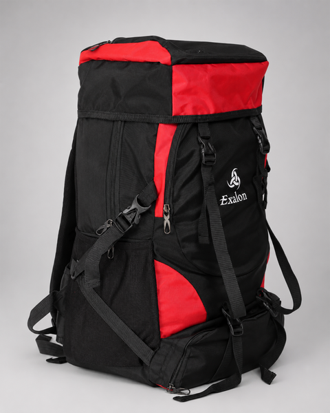Adventure Ready 55L Hiking Rucksack in Red Black with Heavy Duty Bag