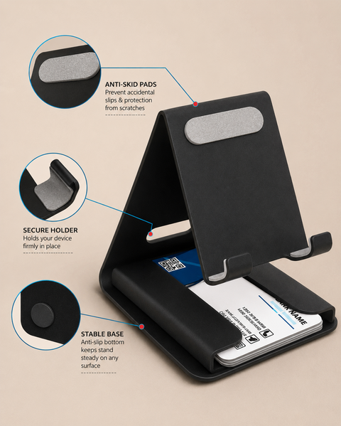 Premium Metal Mobile Stand With Card Holder for Desk and Office Use