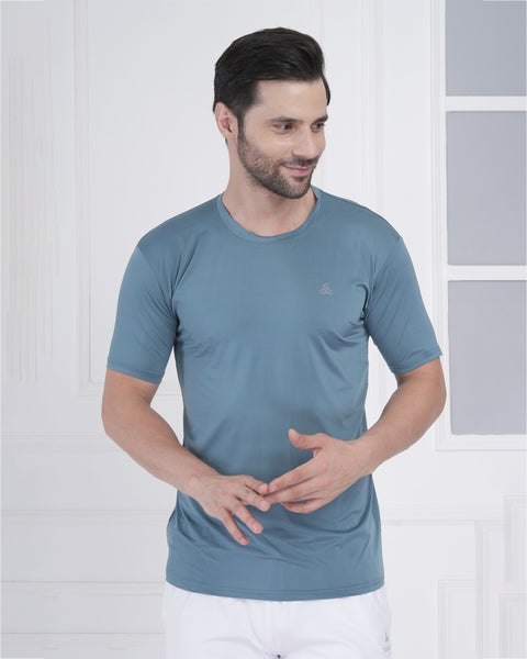 Breeze Teal Active Round Neck T Shirt for Men Gym Training Wear