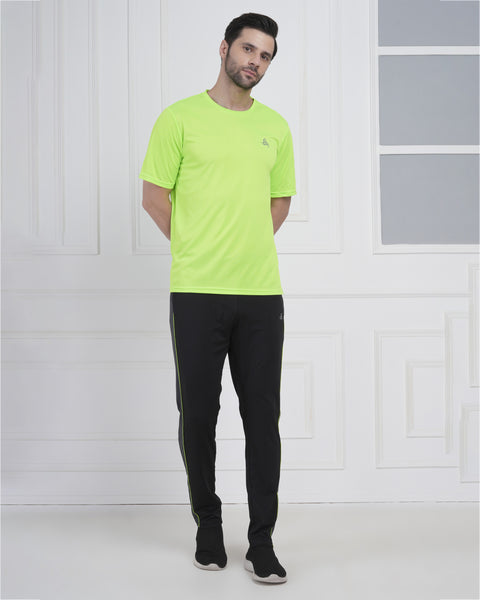 Neon Lime Green Velocity Active Round Neck T Shirt for Men