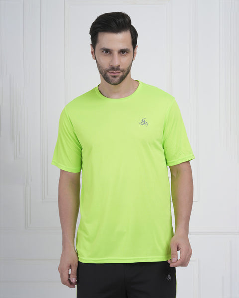Neon Lime Green Velocity Active Round Neck T Shirt for Men