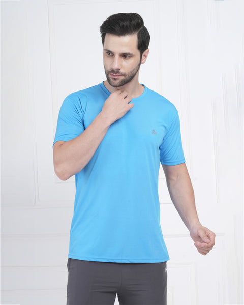 Aqua Blue Aeroflow Performance Round Neck T Shirt for Men