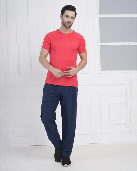 Coral Red Dynamic Training Round Neck T Shirt with Shoulder Stripe