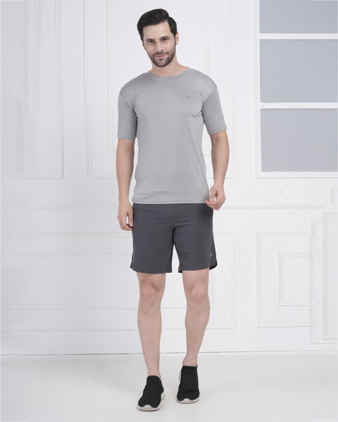 Grey Micro Polyester Performance Round Neck T-Shirt