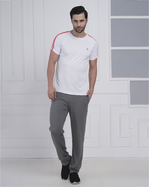 White Red Stripe Performance Gym Tee for Men Breathable Sport Fit