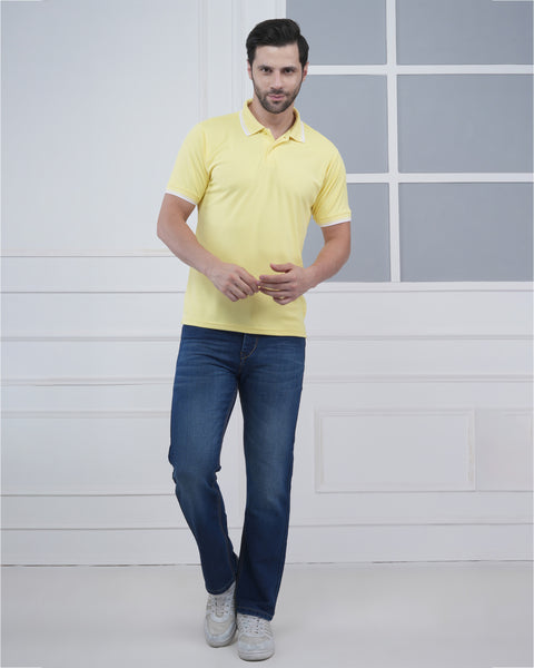 Men’s Lemon Yellow Polo T-Shirt with Subtle Tipping Detail