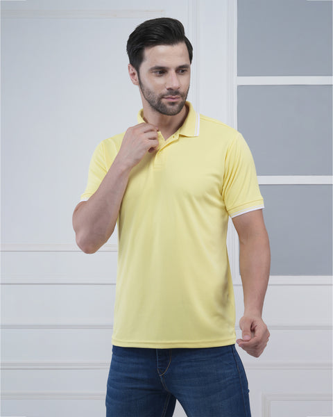 Men’s Lemon Yellow Polo T-Shirt with Subtle Tipping Detail