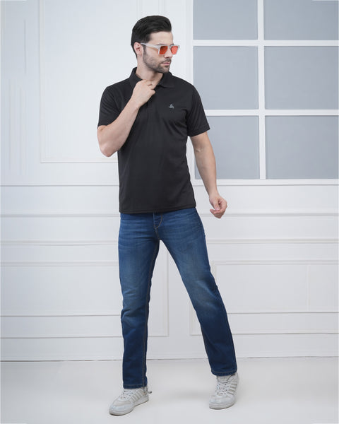 Black Collared Sports Polo Tee for Men Smart Fit Workout Wear