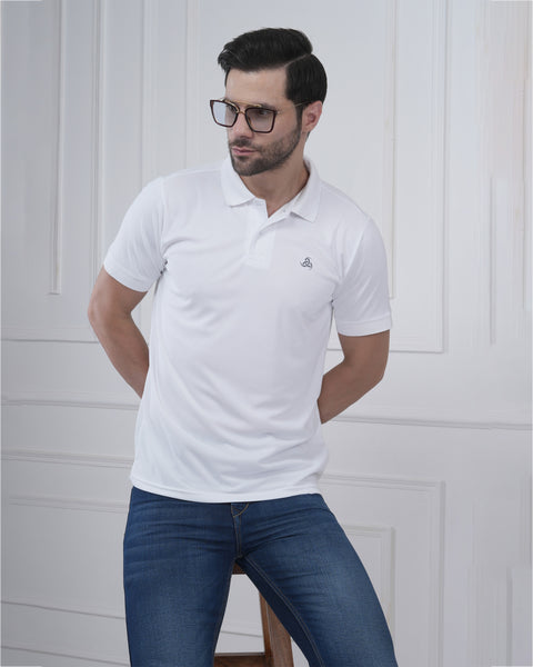 White Performance Polo T Shirt for Men Everyday Comfort Wear