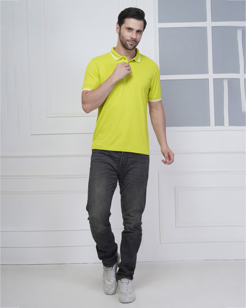 Lime Green Polo T-Shirt with Contrast Tipping
