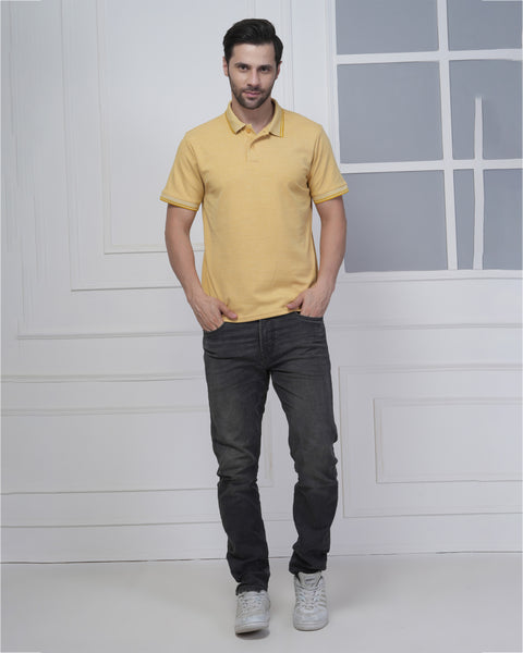 Mustard Polo T-Shirt with Fine Collar Detail