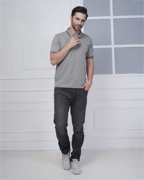 Men’s Minimal Grey Polo T-Shirt with Contrast Trim