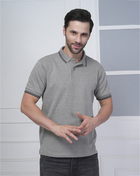 Men’s Minimal Grey Polo T-Shirt with Contrast Trim