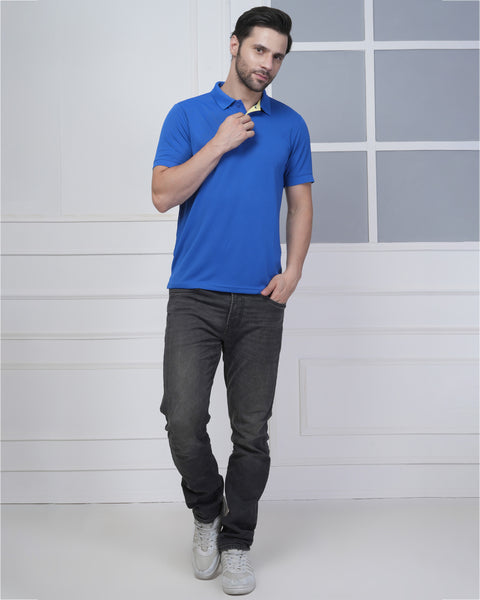 Royal Blue Sports Polo Tshirt with Yellow Jacquard Stylish Fit