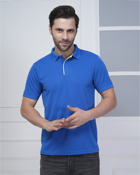 Royal Blue Sports Polo Tshirt with Yellow Jacquard Stylish Fit