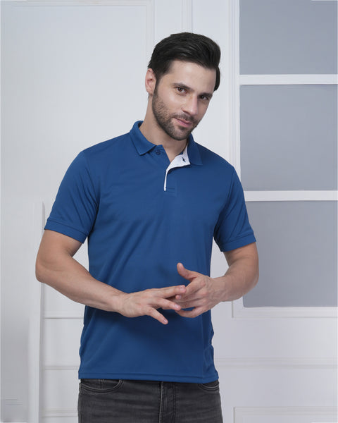 Cobalt Blue Training Polo Tshirt White Jacquard Smart Activewear