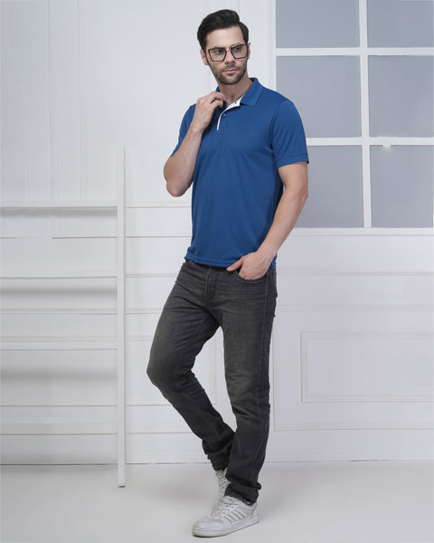 Cobalt Blue Training Polo Tshirt White Jacquard Smart Activewear