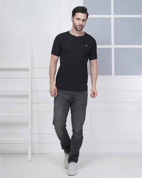 Black Everyday Active Round Neck T Shirt for Men Comfort Fit