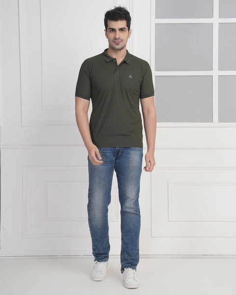 Exalon Venture Olive Green Regular Fit Polo T-Shirt for Men