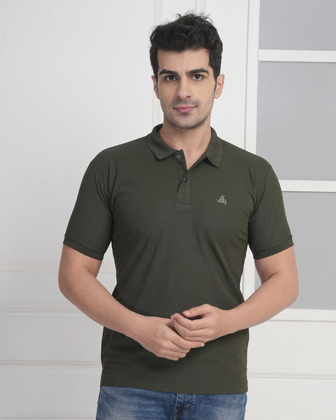 Exalon Venture Olive Green Regular Fit Polo T-Shirt for Men