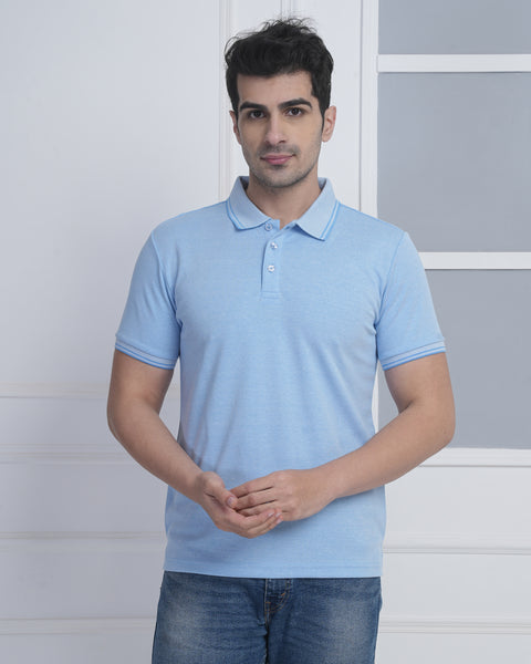 Men’s Sky Blue Polo T-Shirt with Subtle Contrast Detail