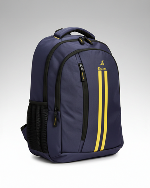 Navy Blue Backpack with Yellow Double Stripe 25L Laptop Carry