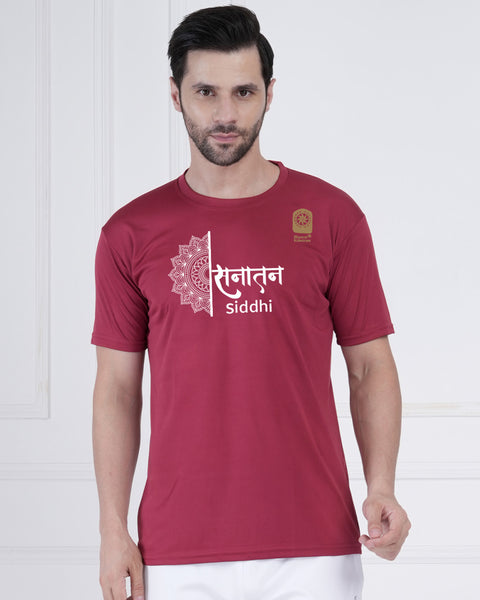 Sanatan Siddhi Maroon Performance T-Shirt for Men