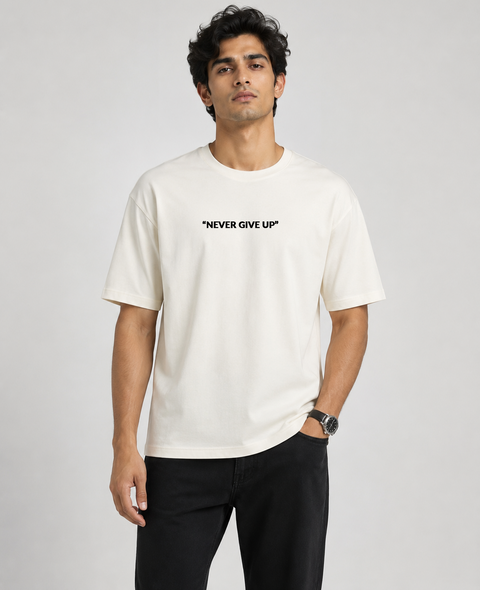Exalon Rise Strong Never Give Up Oversized T-Shirt for Men | Motivational Graphic Tee