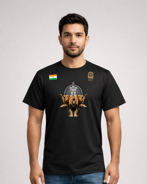 Rajmudra Lion Emblem Graphic Round Neck Statement T Shirt
