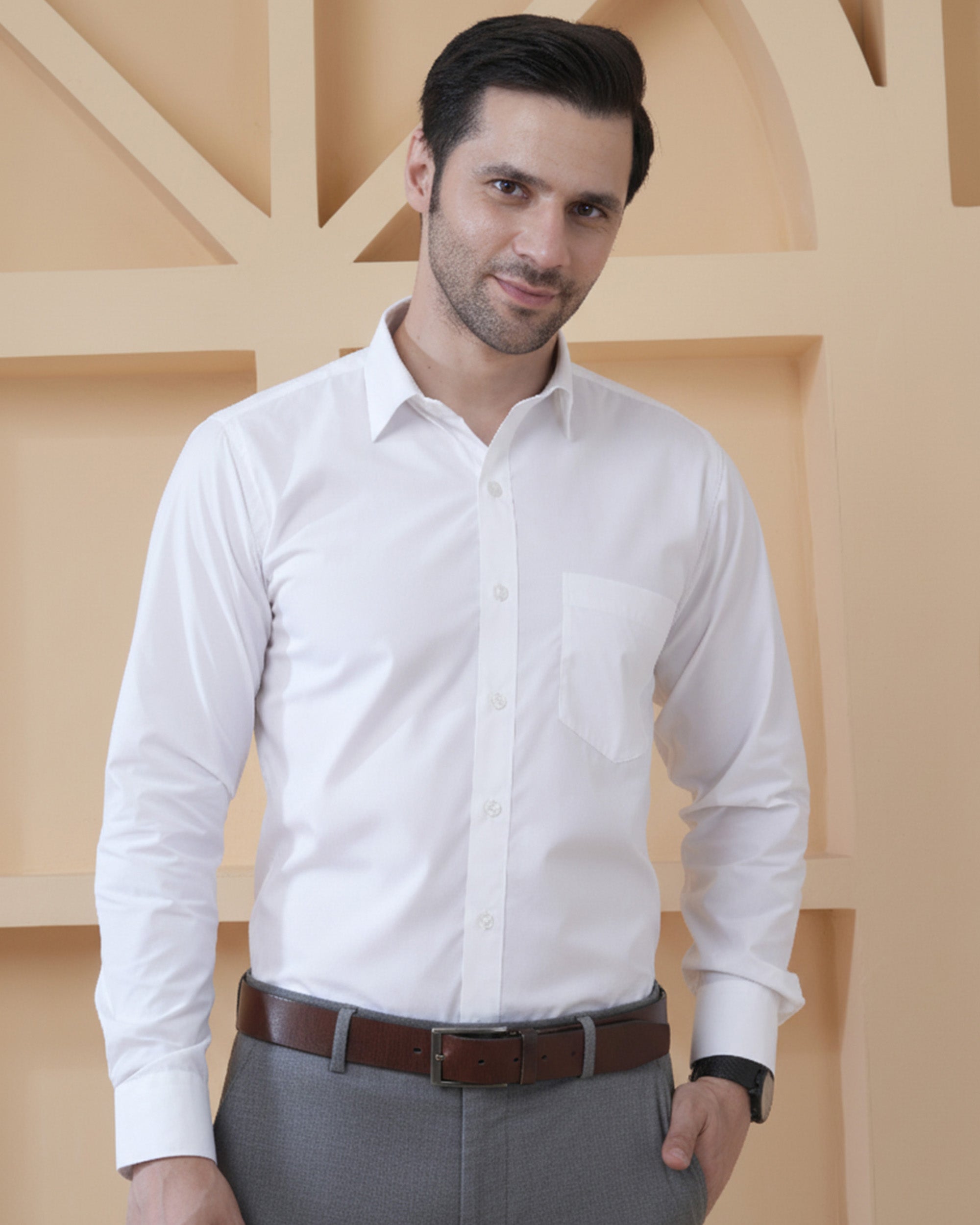 Classic White PC Blend Formal Shirt for Men