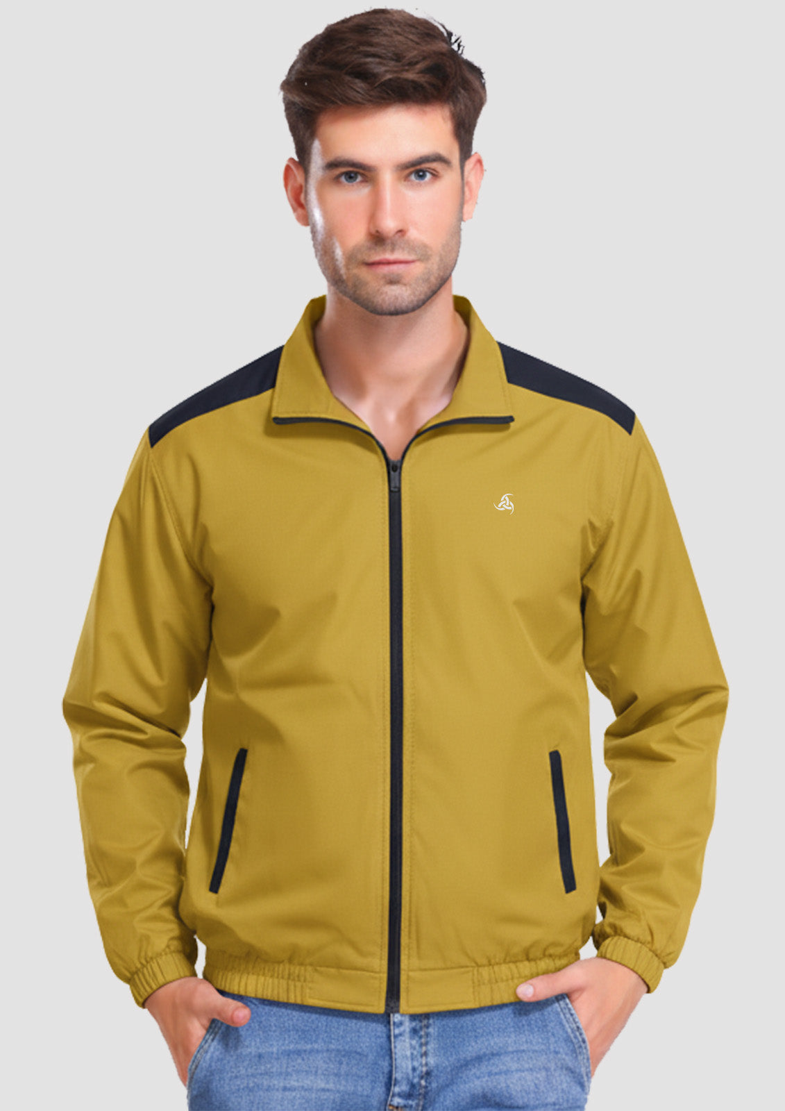 Men’s Mustard Colour Block Softshell Jacket with Full Zip | Exalon