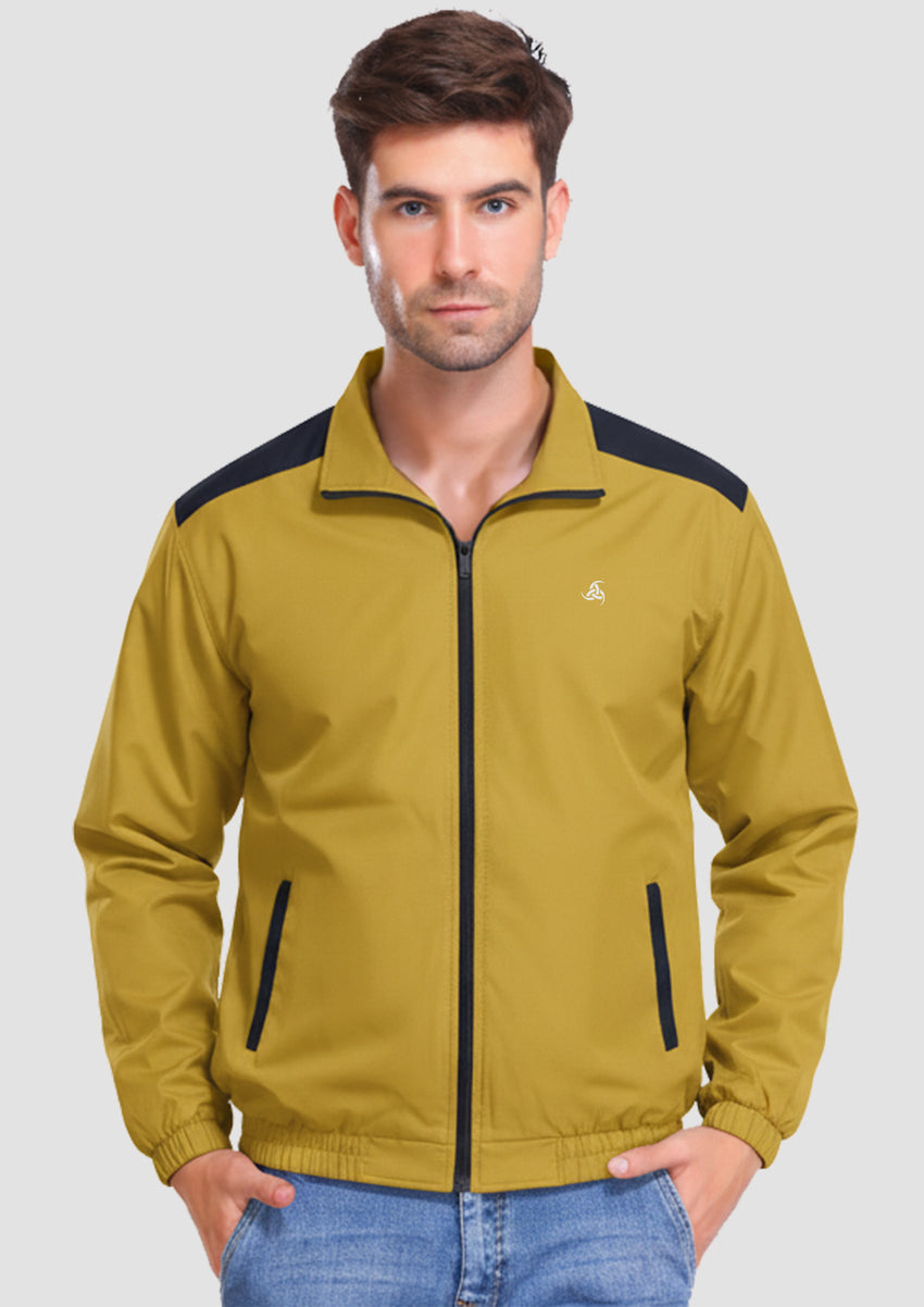Men’s Mustard Colour Block Softshell Jacket with Full Zip | Exalon