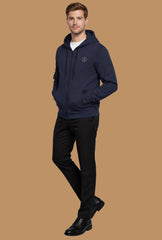 Exalon Premium Navy Blue Full-Zip Hoodie for Men with Side Pockets