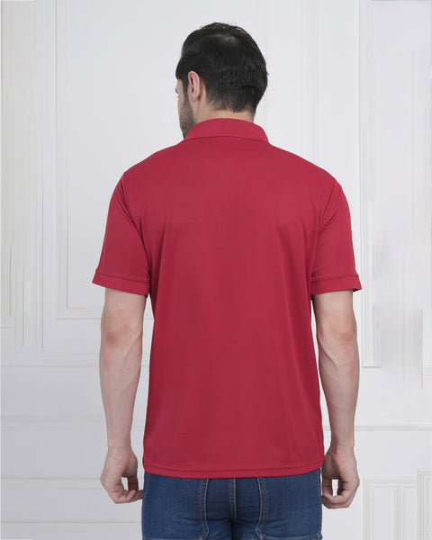 Crimson Red Athleisure Polo Tee Men Sweat Control Gym Ready Look