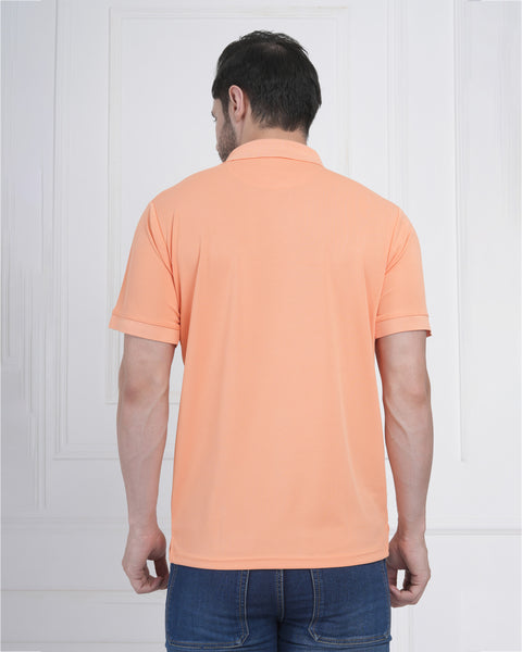 Peach Orange Sports Polo Tee Men Quick Dry Fitness Casual Wear