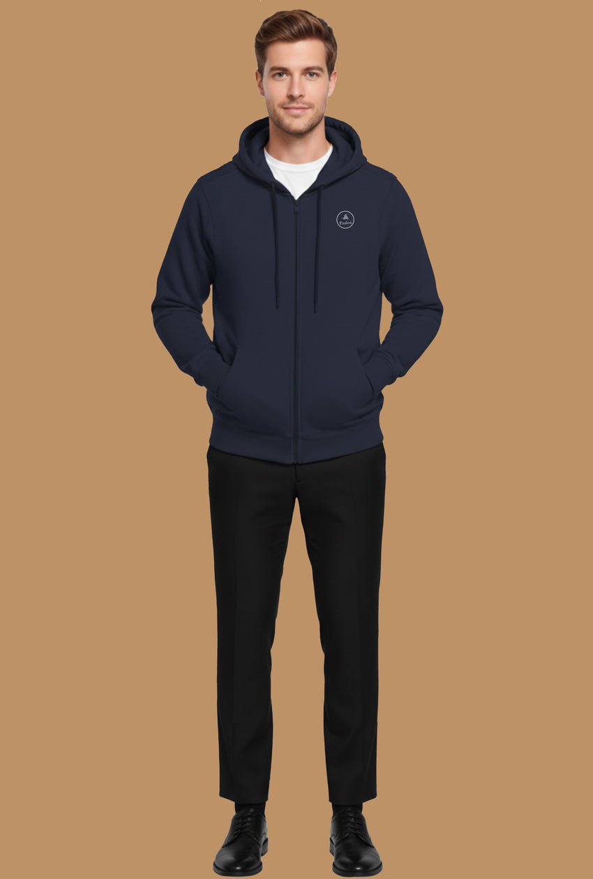 Exalon Premium Navy Blue Full-Zip Hoodie for Men with Side Pockets