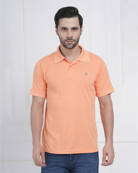 Peach Orange Sports Polo Tee Men Quick Dry Fitness Casual Wear