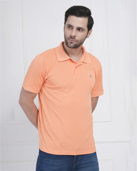 Peach Orange Sports Polo Tee Men Quick Dry Fitness Casual Wear