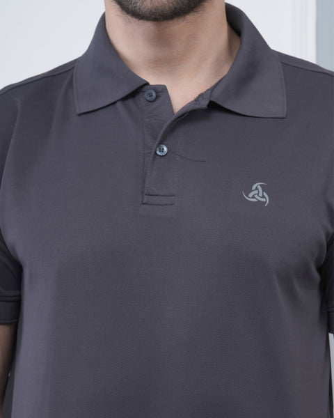 Dark Grey Smart Fit Polo Tee for Men Everyday Gym Training Wear