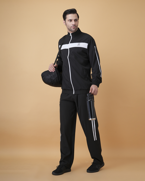 Exalon AeroStride Black Sports Tracksuit for Men | Premium Activewear Set