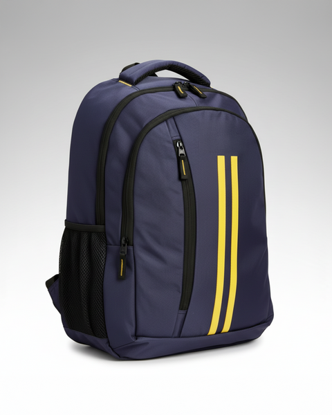 Navy Blue Backpack with Yellow Double Stripe 25L Laptop Carry