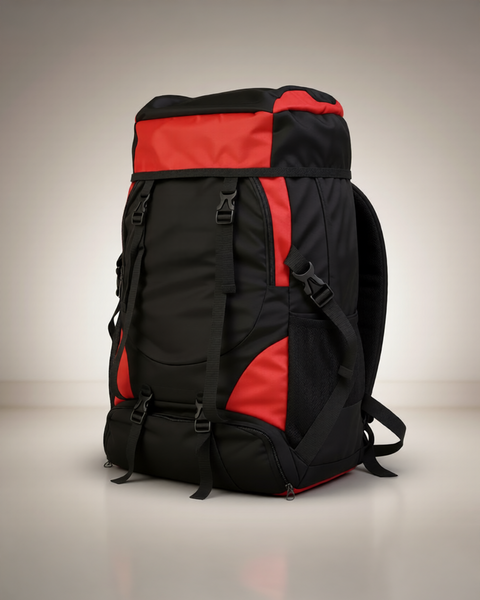 Adventure Ready 55L Hiking Rucksack in Red Black with Heavy Duty Bag