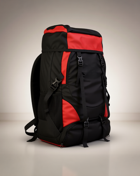 Adventure Ready 55L Hiking Rucksack in Red Black with Heavy Duty Bag